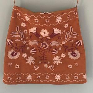 MI AMI Francesca’s Collection Boho Embroidered Faux Suede Skirt Small NWOT
